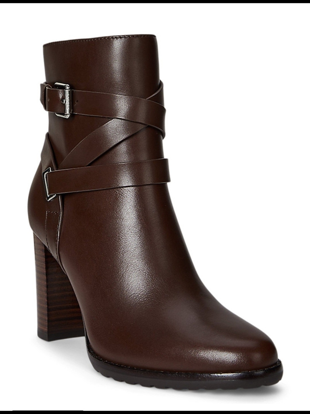 Ralph Lauren Women's Collin  Brown Leather Strappy Ankle Boots Size 8